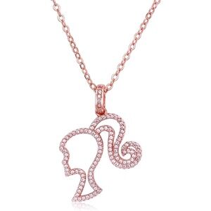 NEW 💗 Women's Rose Gold Barbie Dainty Necklace Logo Head Movie Sparkly Gift
